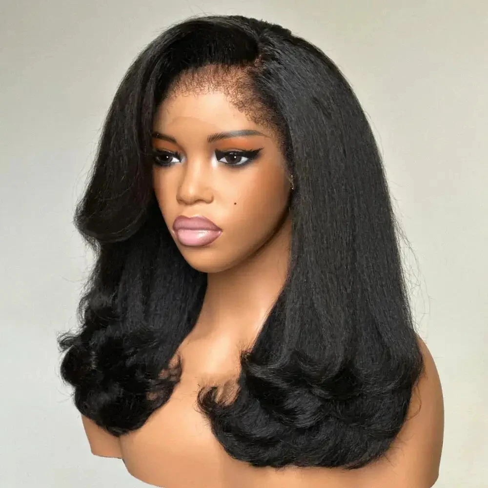 Wig Depan Renda Kepadatan 180 Tanpa Lem Lembut Gelombang Lurus Keriting Hitam Alami Panjang 26 Inci untuk Wanita dengan Rambut Bayi Dipetik Setiap Hari