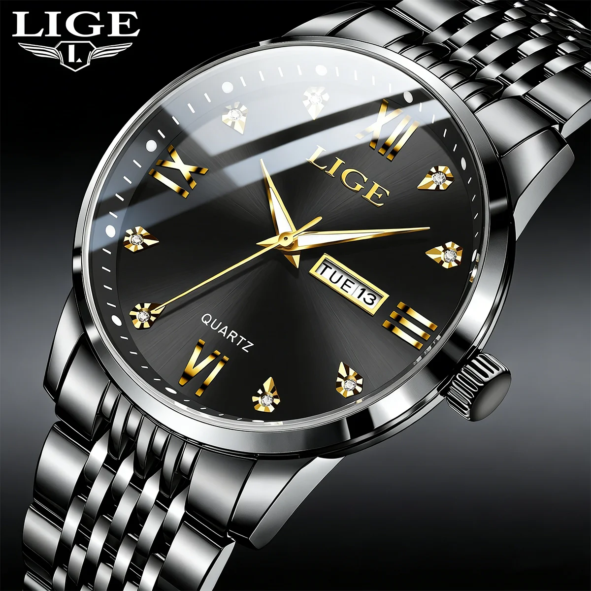 LIGE New Men's Luxury Watch Business Top Brand Man Wristwatch Waterproof Luminous Date Week Quartz Men's Watch High Quality+Box