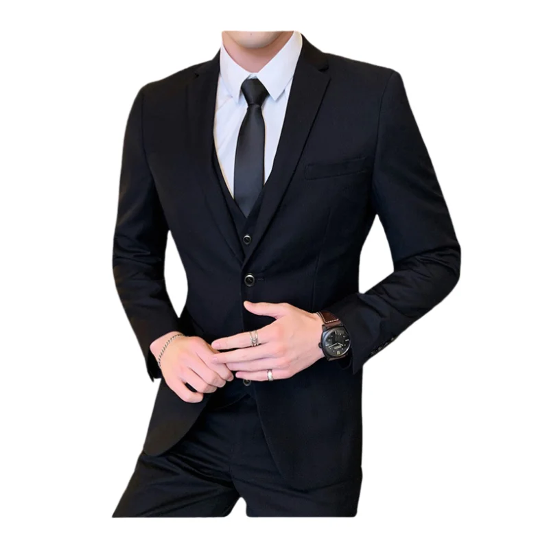 Mens Suits (Blazer+ Vest + Pants) Men\'s Fashion Business British Style Gentleman Interview Formal Dress Solid Color Casual Suit