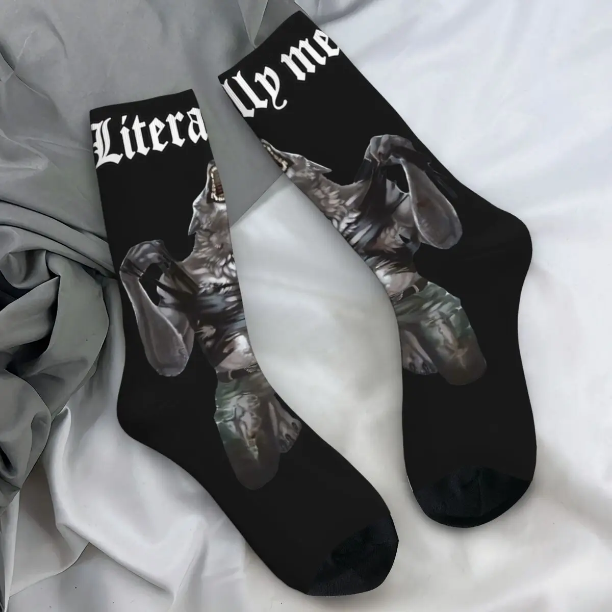 Literally Me Sitting Wolf Meme Socks Novelty Stockings Adults Men Comfortable Cycling Socks Autumn Printed Non Skid Socks