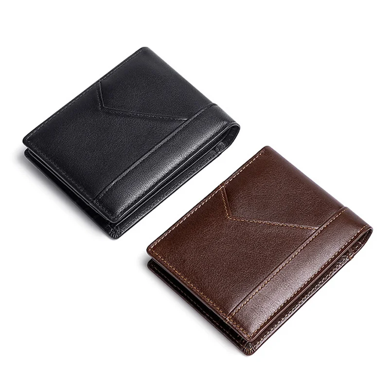 RFID Blocking Men's Wallet Man Vintage Cow Genuine Leather Male Handmade Billfold Coin Purse Short Card Holder