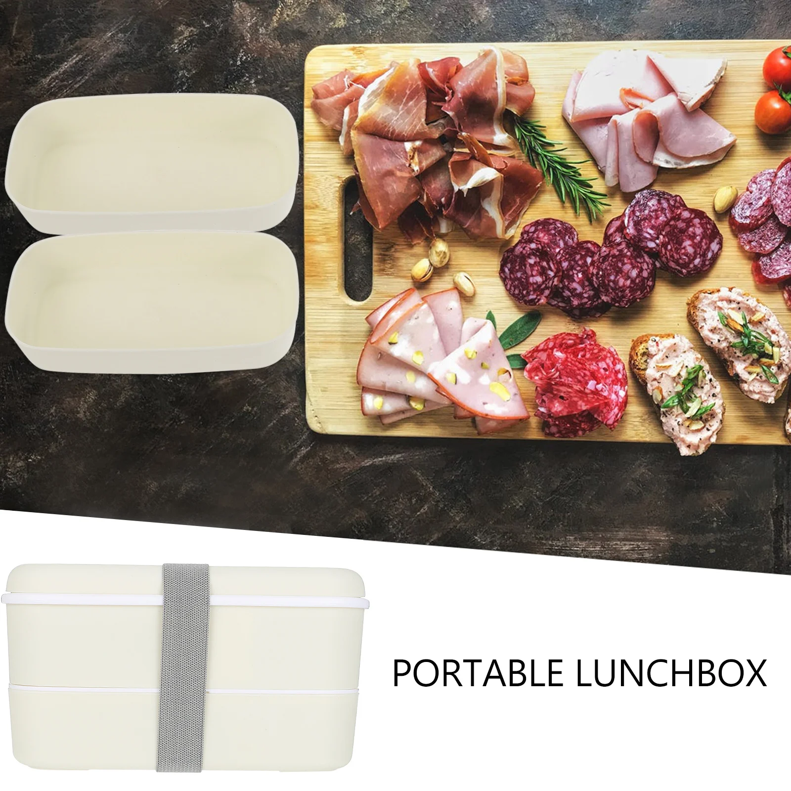 

Double Layer Crisper Lunch Box Portable Plastic Food Container Adjustable Partitions Heat Resistant Odor Proof for Office School