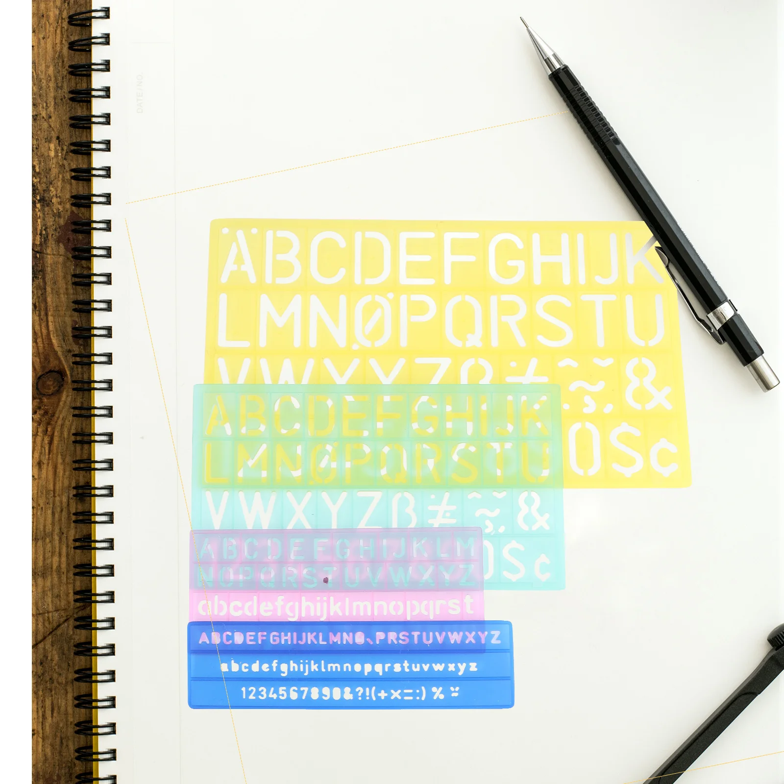 4Sets Symbol Template Ruler Sturdy Plastic Letter Number Drawing Stencil for Cloth Art Wall Decor Gift Card School Craft Use