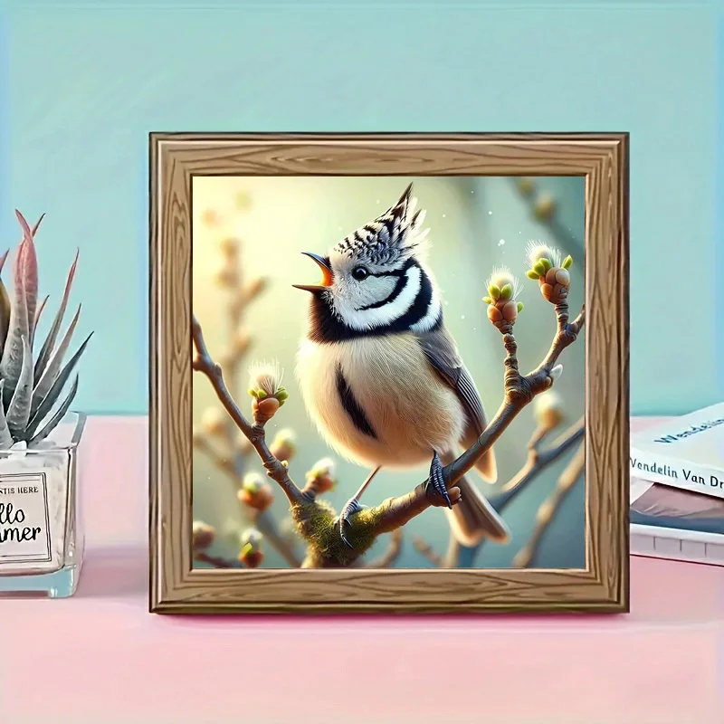 Tit Bird Singing Spring Willow Branch 5D DIY Diamond Painting Kit Full Drill Mosaic Art Acrylic Gift for Adults Home Wall Decor