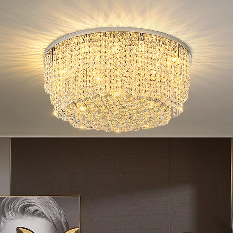 

Modern K9 Crystal Ceiling Lamps American Luxurious LED Hanging Lights Fixture European Shining Surface Mounted Luminaire D100cm