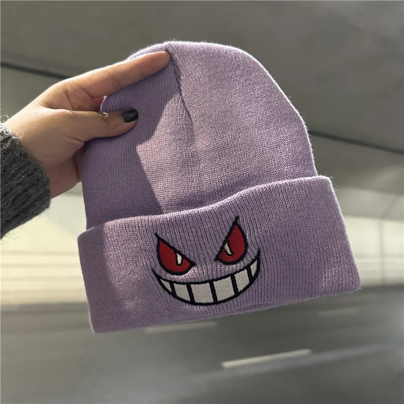 Funny cartoon big mouth red eyes baothead hat autumn and winter new embroidered wool knitted hat cover warm male outdoor sports