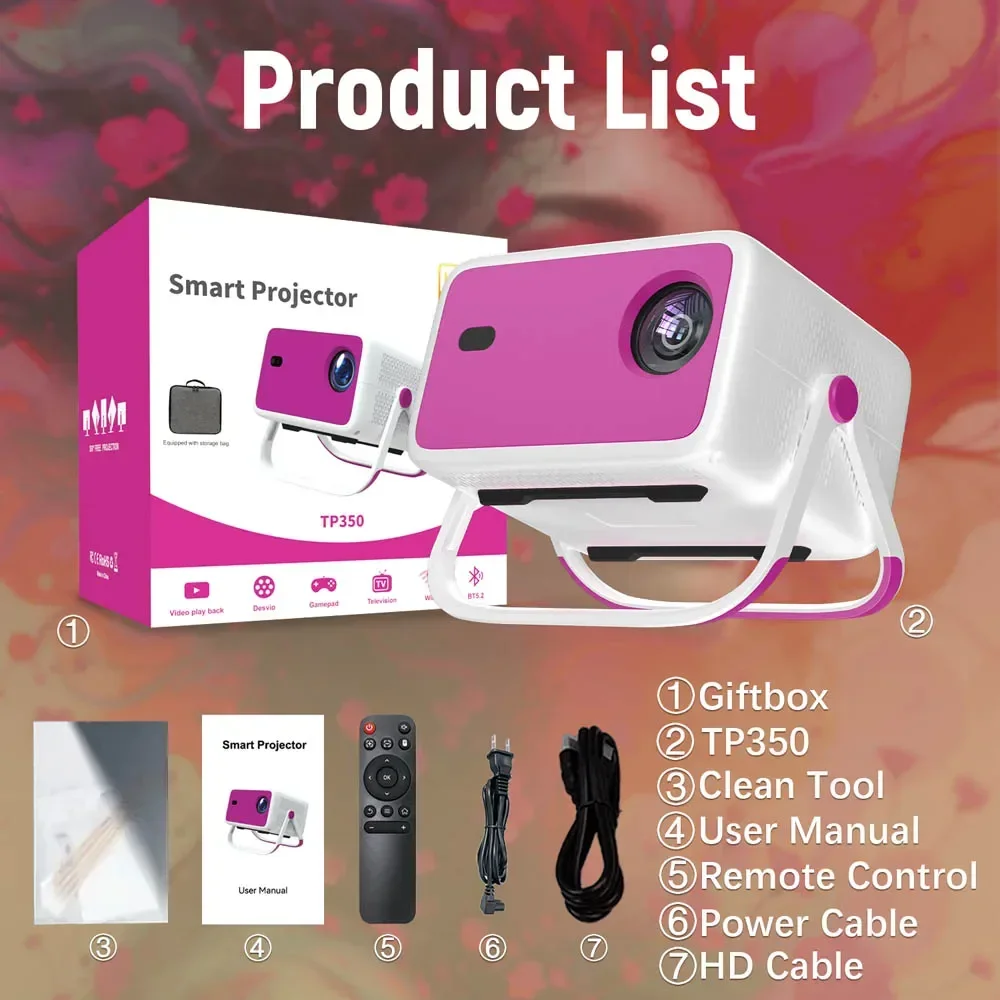 TP350 AOSP Projector 650 ANSI 1080P Auto Focus Android 11 Wifi6 BT5.2 Portable Outdoor Video Smart Home Theater Projectors