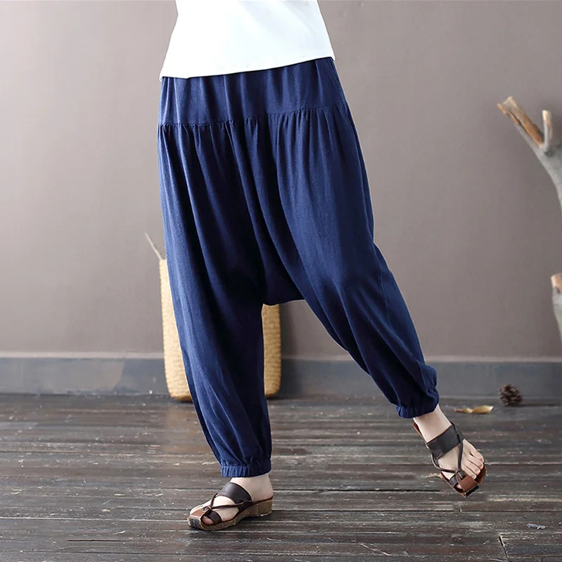 

Vintage Yoga Clothes Cotton Linen Women High Waist Pants Baggy Loose Large Oversized Size Women's Cargo Trousers Wide Leg