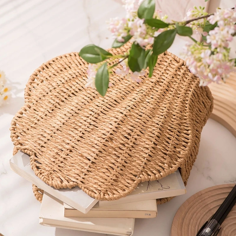 

Large Capacity Handwoven Storage Bin For Toy Cosmetics Shell Shaped Basket Decorative Paper Rope Desktop 87HA