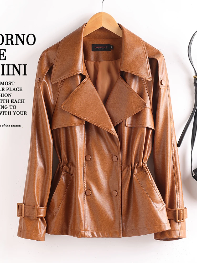  Ning Genuine Leather Jaet Women's ort Sle 2025 New Spring Autumn High-End Feel Coat Waist-Cinching Windbreaker Ou...