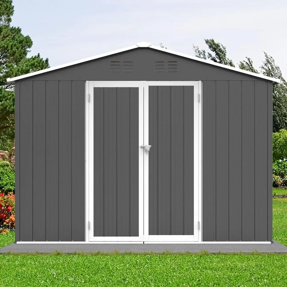 

Metal Outdoor Storage Shed Grey6' x 8' Steel Utility Shed Storage Room With Door and Lock for Backyard Garden Patio Lawn