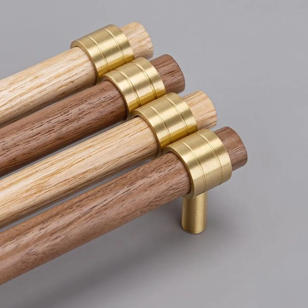 Black Walnut Wood Grain Cabinet Door Handle Chinese Style Minimalist Drawer Wardrobe Pulls for Home Improvement