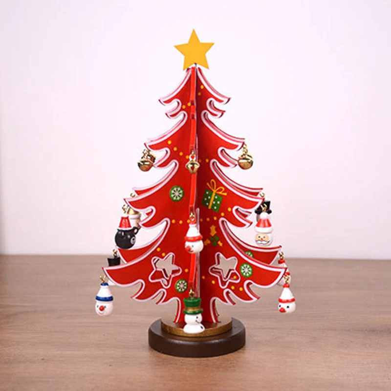 

(Three pieces of red) DIY Christmas tree desktop decoration mini wooden crafts creative mini decoration holiday party Christmas