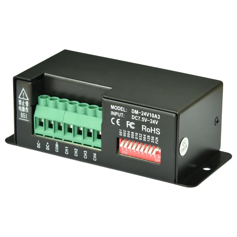 DM10R DMX 512 Decoder 3CH x 10A for RGB LED Tape Lights DC 12-24V,controller,Dimmer Driver,with RS485 Signal Conversion