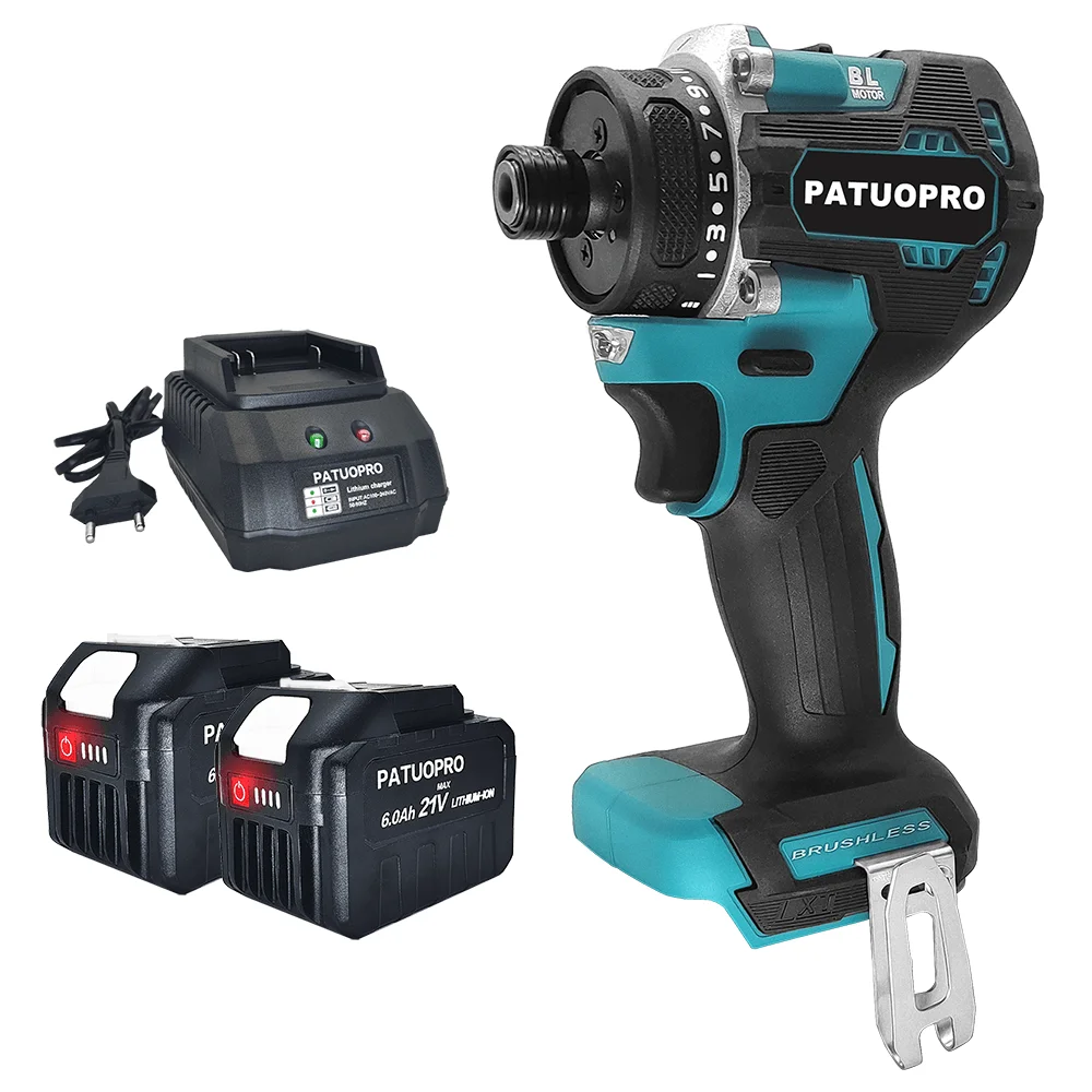 

PATUOPRO Brushless Electric Screwdriver 1/4" Hex Driver Drill Cordless Rechargeable Drill Driver Tools For Makita 18V Battery