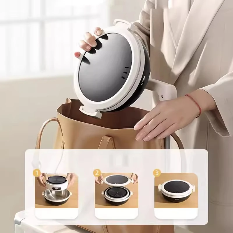 ポータブル電気調理鍋、1.2l、折りたたみ式、マルチクッカー、旅行炊飯器、分割鍋、304ステンレス鋼、電気フライパン、500w