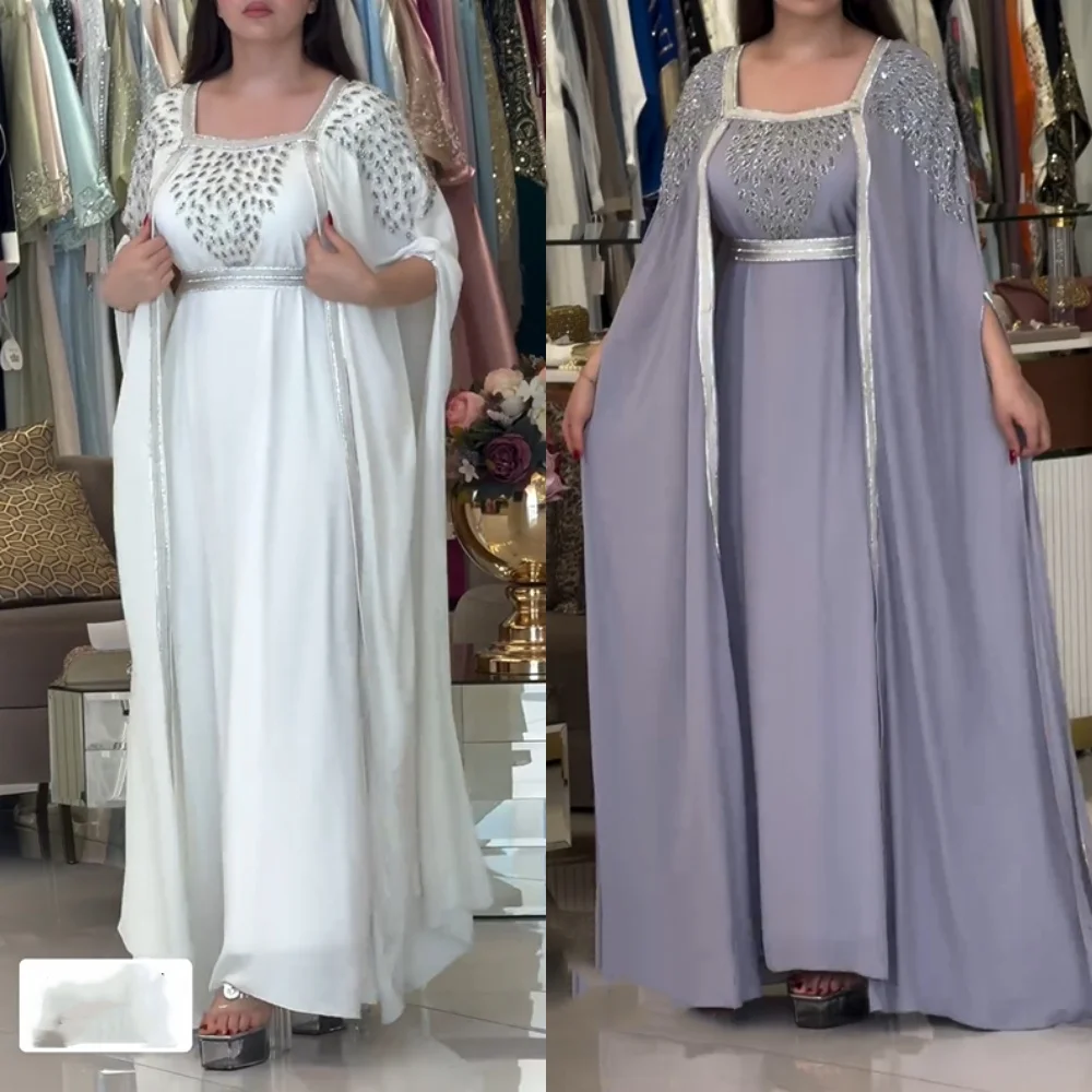 Chiffon Pailletten Schärpe Party geraden quadratischen Hals maßge schneiderte Anlass Kleid Midi Kleider