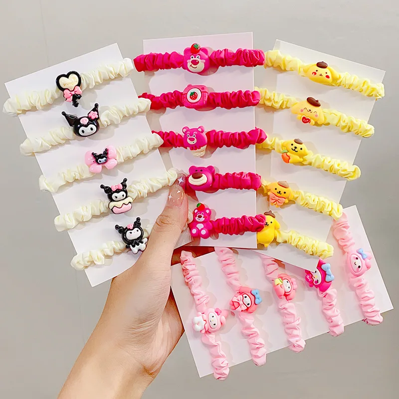 5pcs Sanrio Kuromi Cinnamoroll Decorative Hair Loops Lovely Elastic Hair Ties Cute Ponytail Holders For Women And Girls Wear