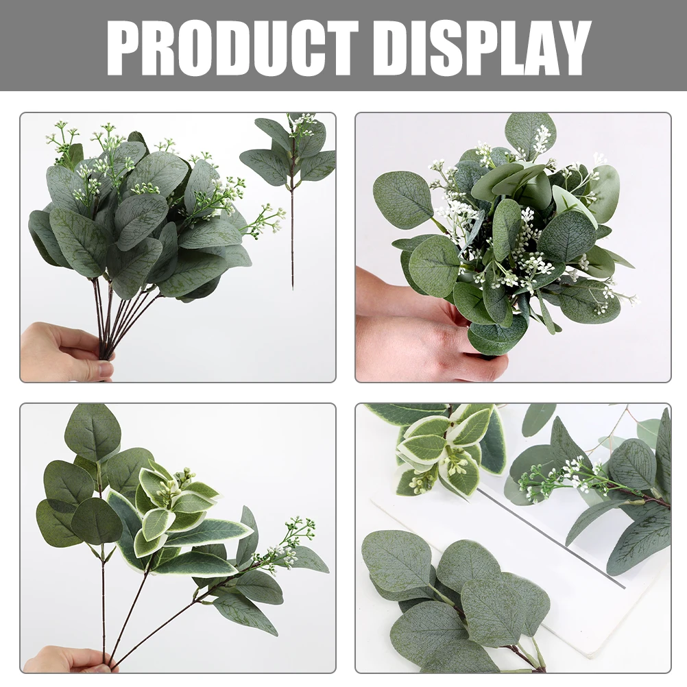 

24 Pcs Artificial Eucalyptus Leaves Stems Faux Silk Green For Home Bedroom Kitchen Bookshelf Desk Flower Arrangement L scaping