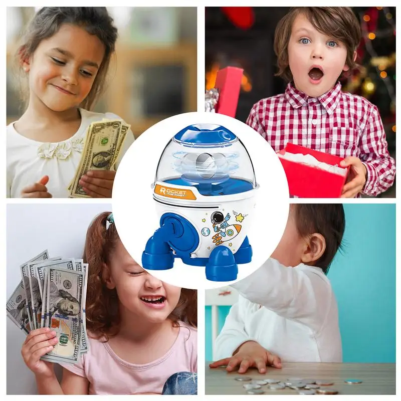 KidsMoney Banks-caja de ahorro de dinero con forma de cohete de dibujos animados, adornos artesanales de escritorio, bancos de dinero decorativos para estantería de sala de estudio