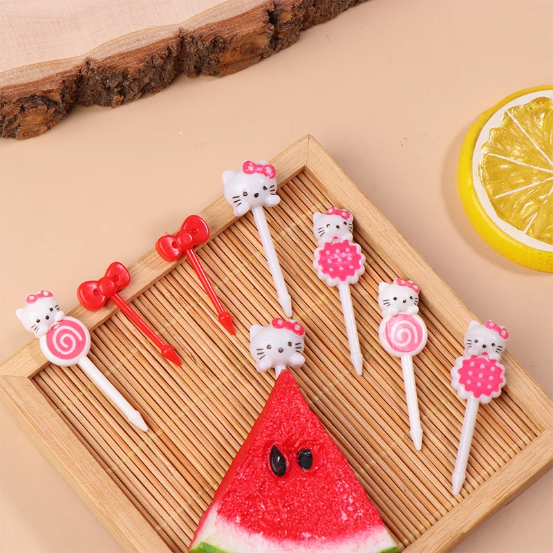 8 Stuks Cartoon Sanrio Hello Kitty Fruit Vork Cupcake Decoratie Voedsel Bento Decoratie Tandenstokers Dessert Gereedschap