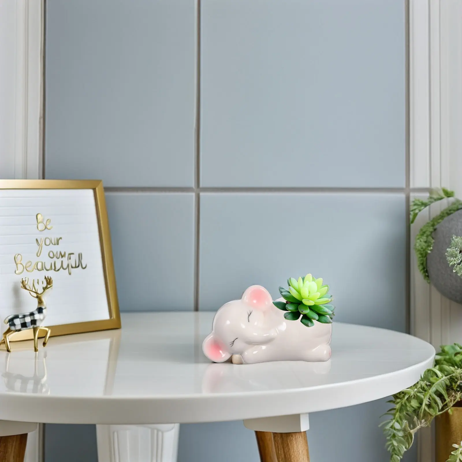 Elephant Succulent Pot Cute Cartoon Animal Ceramic Mini Planter for Small Cacti and Succulents Desktop Windowsill Decor Creative