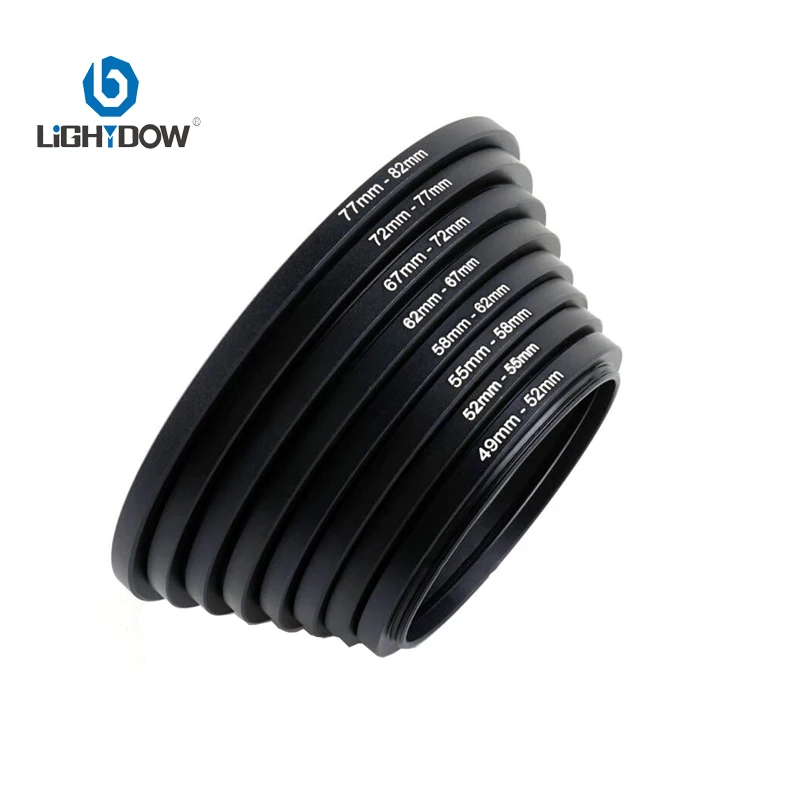 Lightdow Camera Lens Filter Adapter Ring Step Up Ring Metal 49 mm 55 58 62 67 72 77 82 mm for UV ND CPL Lens Hood etc