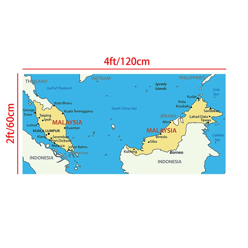 120*60cm The Malaysia Administrative Map Non-woven Canvas Painting Wall Decorative Poster and Print Home Decor School Supplies