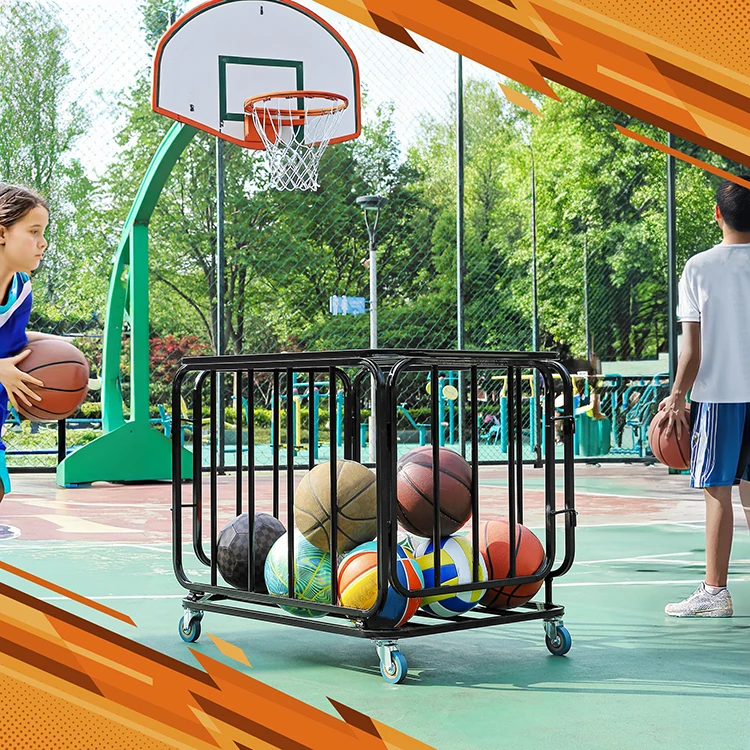JH-Mechanical lockable ball storage car Sports equipment organizer lockable cover Gym metal basketball hoop