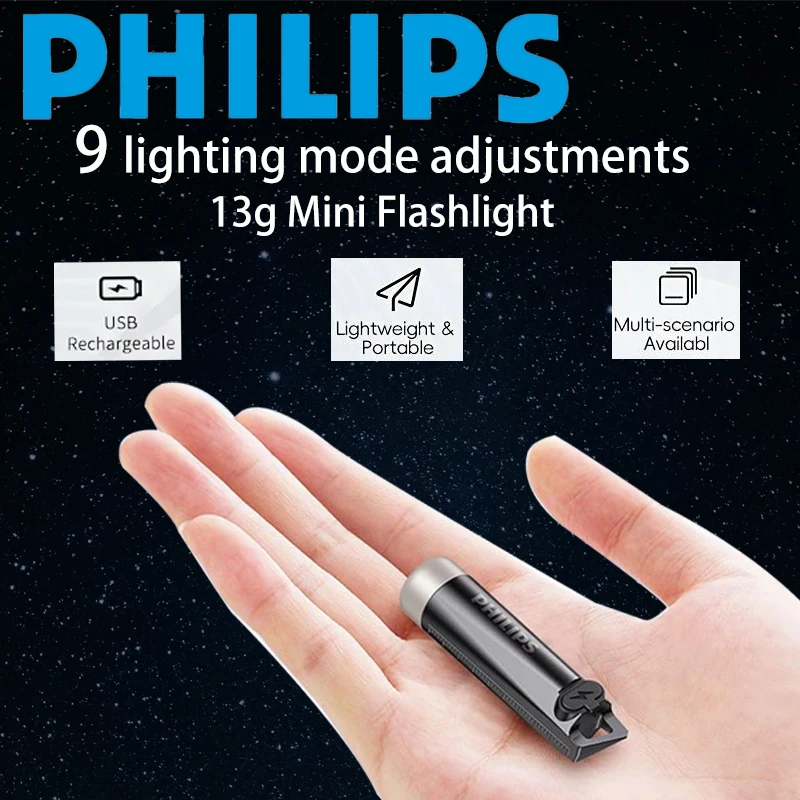 

Philips 2025 Новый SFL1121 EDC фонарик светодиодный перезаряжаемый мини-брелок EDC фонарик для кемпинга пеший туризм самооборона портативный