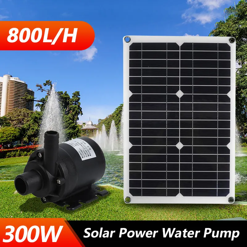 

300W 800L/H Solar Panel Power Bank WaterPump Set Ultra-quiet Submersible Water Pump Motory Fish Pond Garden Fountain Decoration