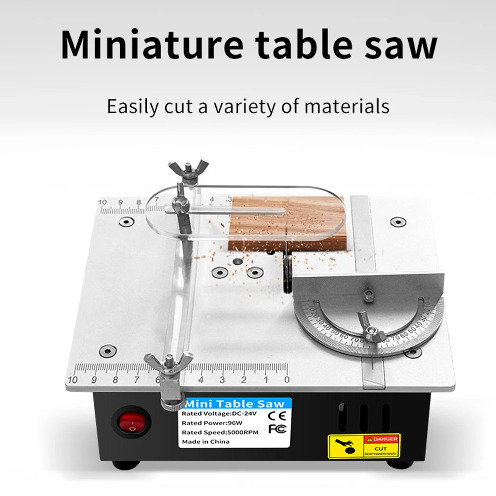 Gergaji Meja Multifungsi Mini 96W 24V Gergaji Desktop Listrik dengan 7 Kecepatan Dapat Disesuaikan Pisau 63Mm Pemotong Bubut Bangku Kayu