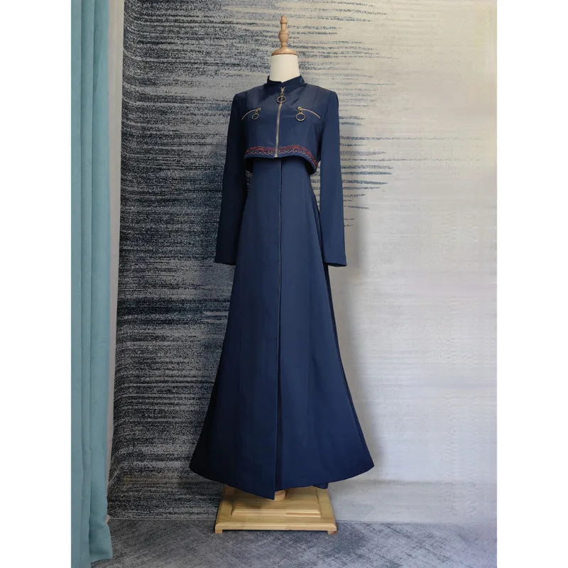 HUISONG Elegant Woman High-end Noble Style Trench Fake Two-Piece Spliced Embroidery Tall Slimming Stand Collar Long Coat Female