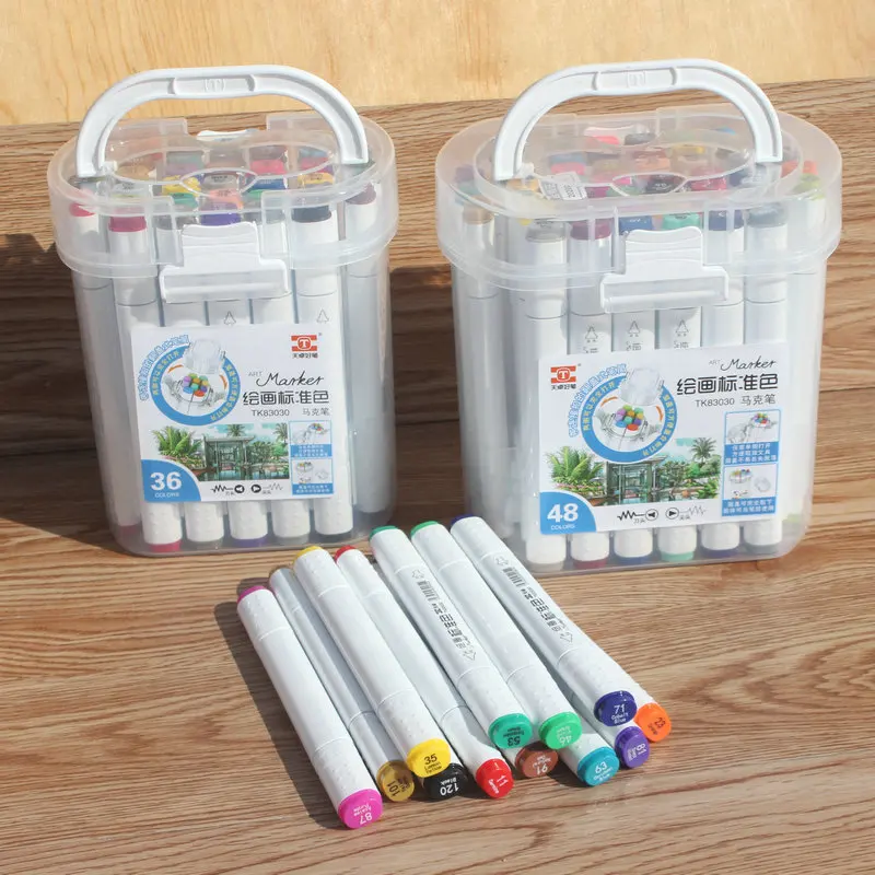 

12/24/36/48/60 Color Sketch Marker Drawing Double Tip Water Drawing Marker Graffiti Advertising Eco-Friendly Oily Waterproof Per