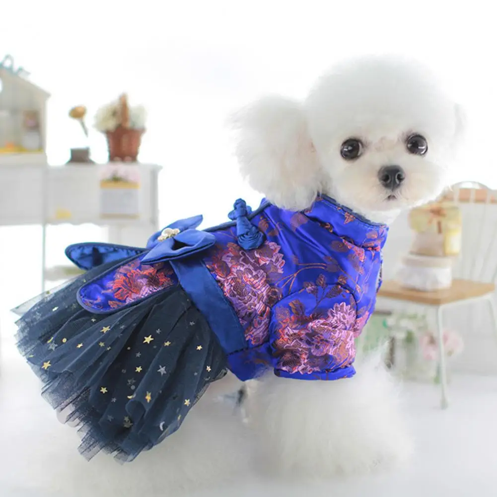 Pet Dress Pet Wedding Couple Tang Dress Delicate Coil Buttons with Bow Tie Mesh Patchwork Thickened Cute ropa para perros