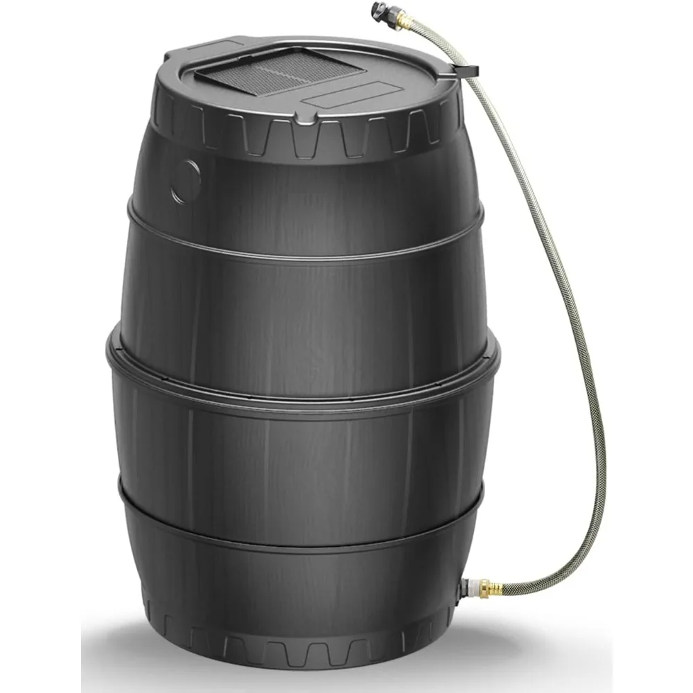 50 Gallon Rainwater Collection Barrel-BPA Free Home Rain Catcher with Outlet Hose- Water Storage Collection Barrel for Gardens