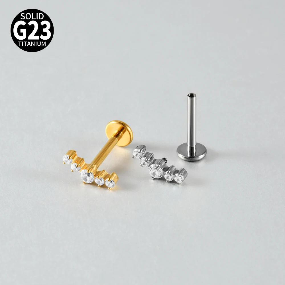 1PC G23 Titanium Clear CZ Gem Labret & Lip Stud Internal Thread Curved Tragus Cartilage Helix Earrings Body Piercing Jewelry 16G view 5