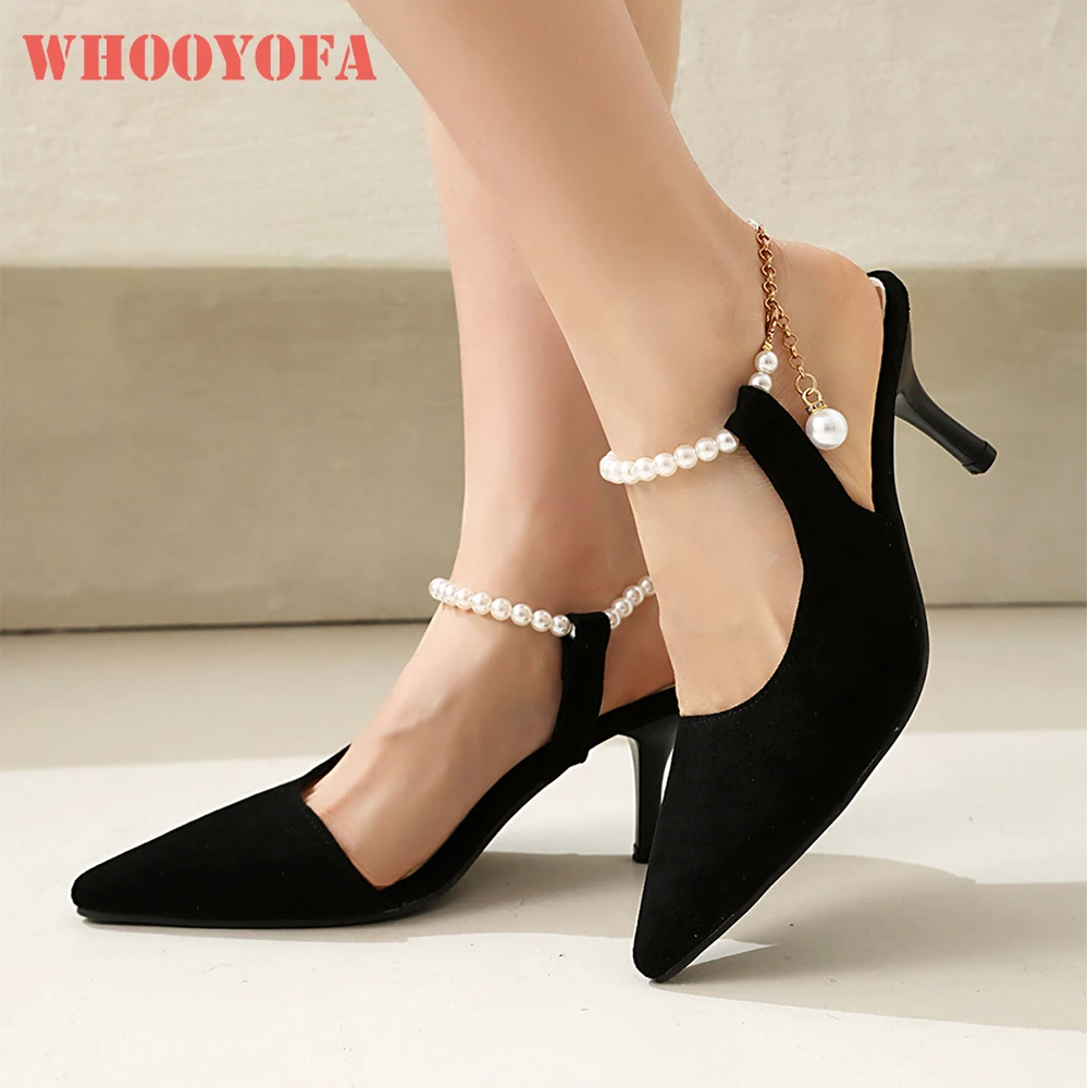 

Новые летние модные женские босоножки-слингбэки 2026 года, черно-розовые, с острым носком, на высоком тонком каблуке, большие размеры 11, 43, 46