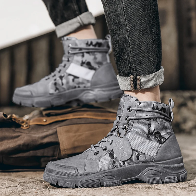 Herfst Winter Nieuwe Militaire Laarzen Mannen Camo Woestijn Wandelschoenen High-Top Sneakers Fashion Veiligheid Werkschoen Mannen pluche Martin Boot