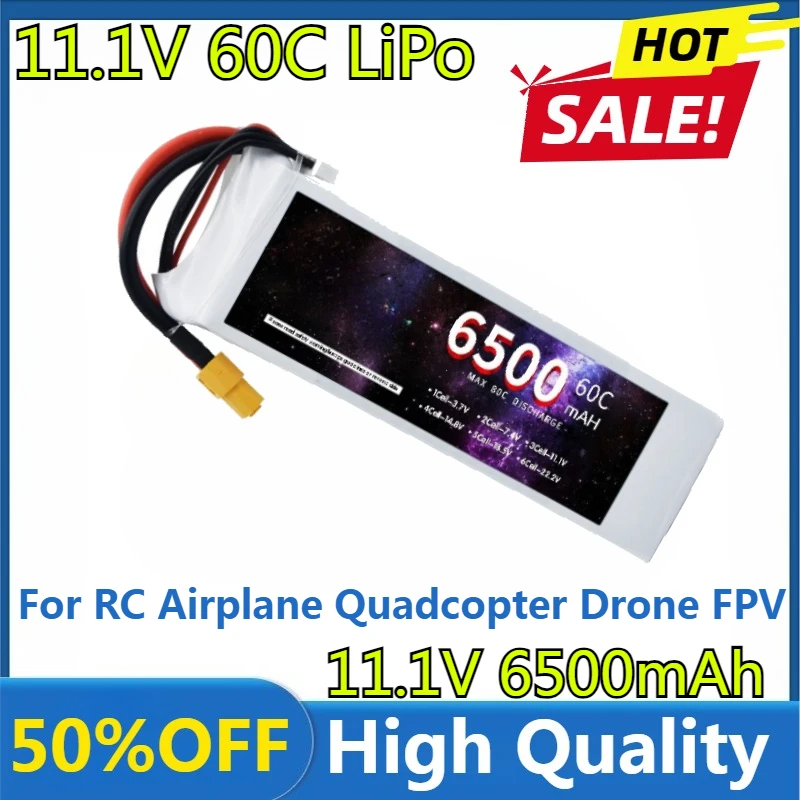 

3s 6500mAh 11.1V 60C LiPo Battery For RC Airplane Quadcopter Drone FPV Boat Helicopter 11.1v Battery With T XT90 XT60 Plug