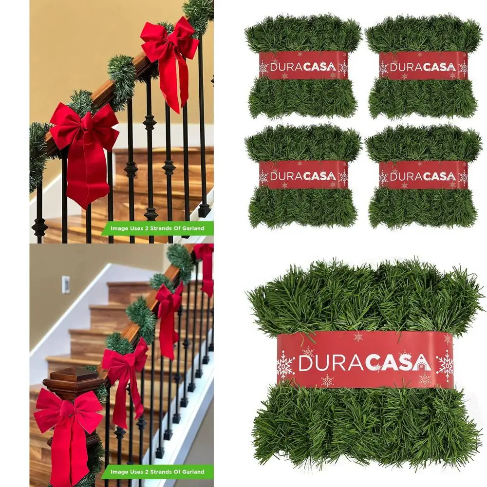 

50-Foot Green Soft Christmas Garland, Unlit Outdoor/Indoor Holiday Decor (Set of 4)