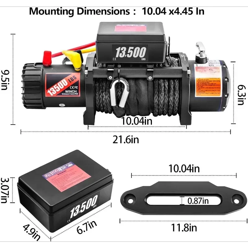 home.CXRCY 12V Electric Winch,13500LBS Load Capacity Synthetic Rope Towing Winches for Jeep Truck SUV,with Wired Handle