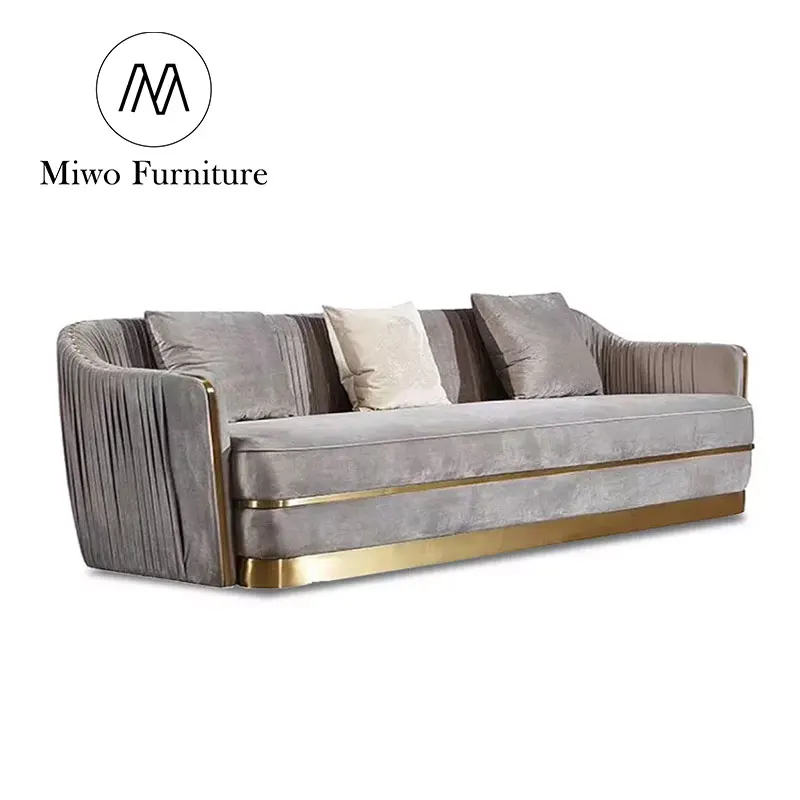 

New high quality velvet Italian hotel villa sofa set designs 3 seater gold luxury living room furniture couch