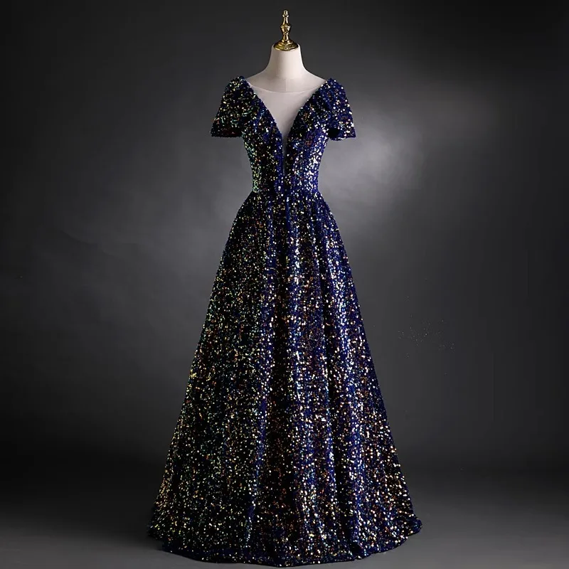 التدرج السماء المرصعة بالنجوم بريق الصوتية الفن امتحان الأداء فستان جديد حزام سولو الغناء منتفخ تنورة المضيف الاجتماع السنوي نخب فستان