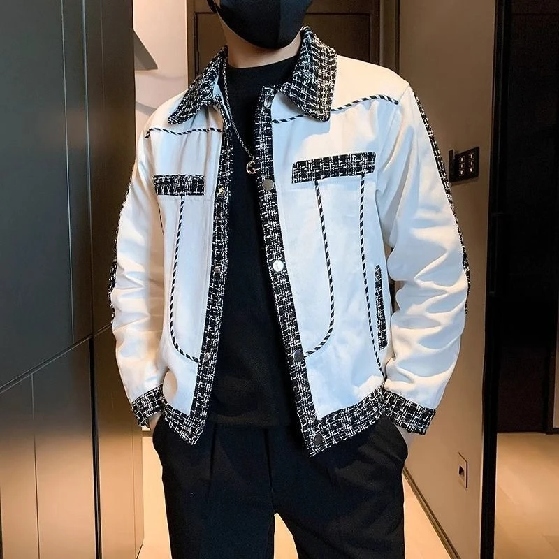 

2025 New Men's Slim Fit Patchwork Jacket Colorblock Streetwear Outerwear for Spring Autumn Winter Edgy Casual Wear