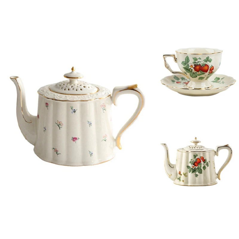 Promotion! French Retro Teapot Coffee Cup Set Gold Edge Cup Saucer Flower Big Teacup English Afternoon Tea Cup