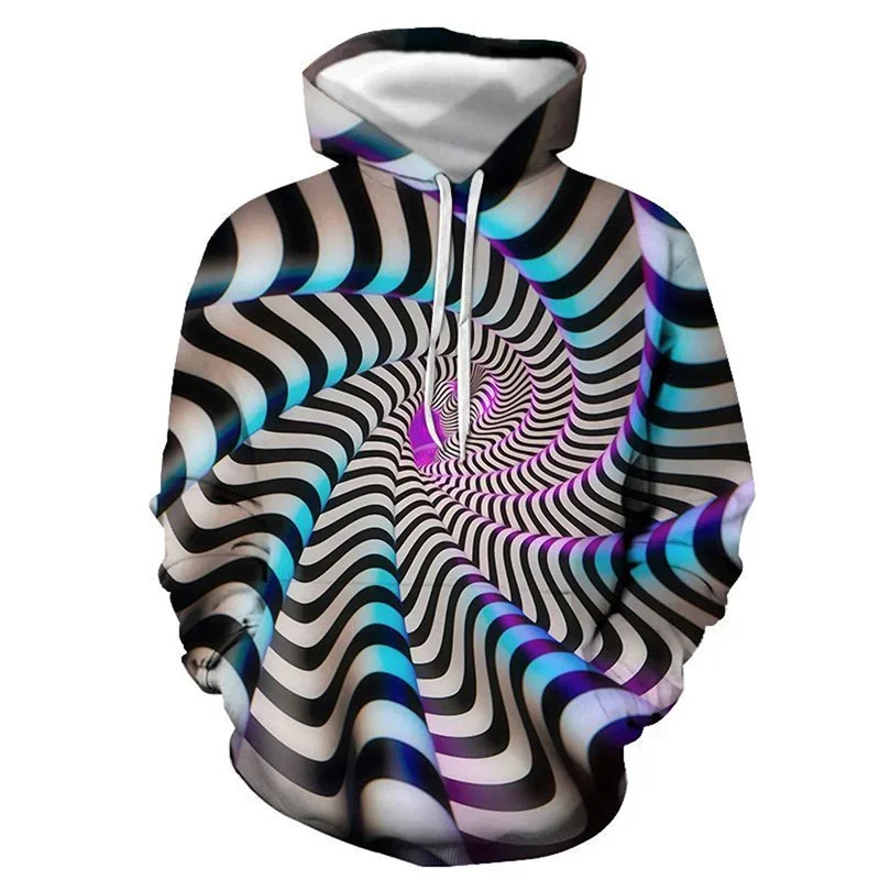 

Black and white vertigo hoodie 3D printed graphics for men and women sports pullover long-sleeved hoodie spring and autumn cloth