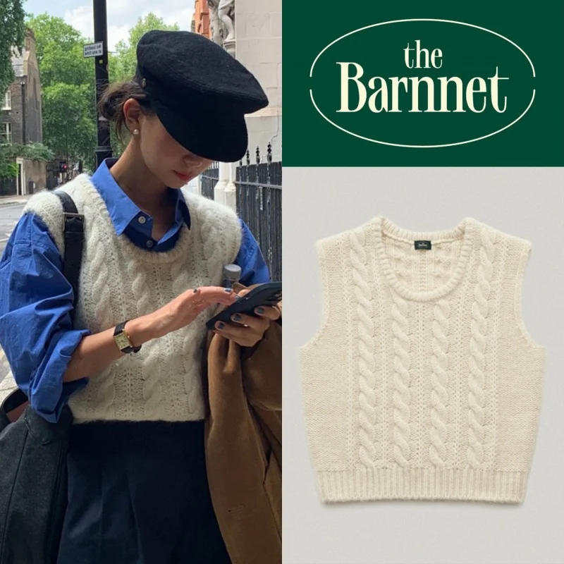 

Thebarnet Eight Milk Women's Sleeveless Knitted Vest White Vintage Twist Daily Versatile Loose Fit Sweet Style Spring Long Sl...