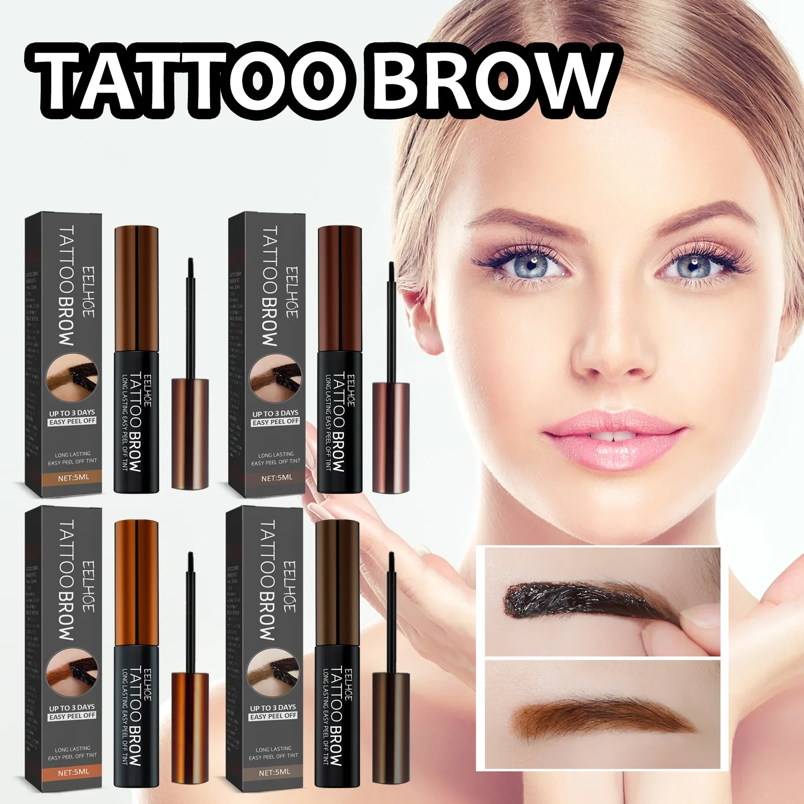 Tearing Eyebrow Gel Peel Off Dye Eyebrow Cream Semi-Permanent Tattoo Tint Waterproof Lasting Sweatproof Makeup Cosmetics 4 Color