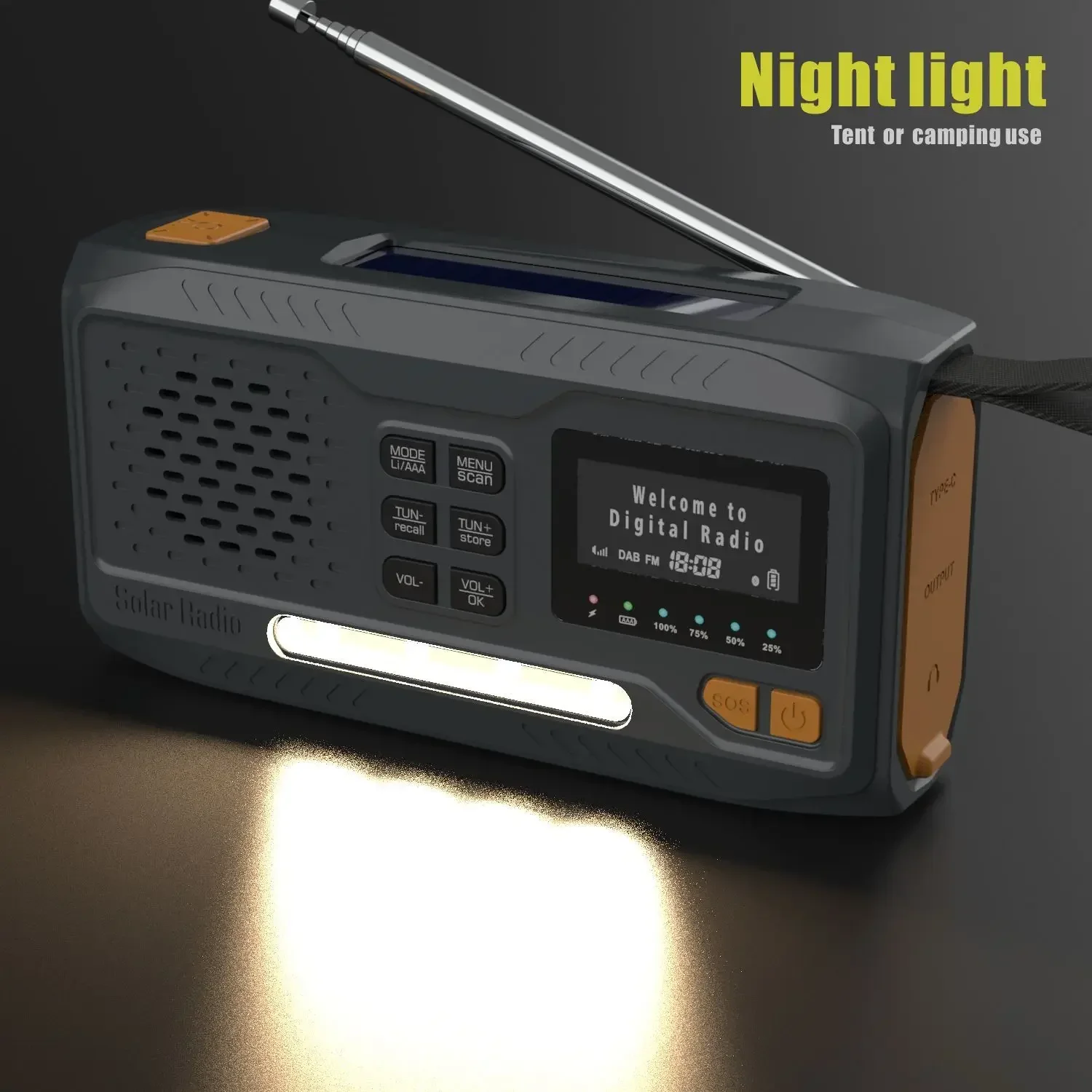 

Solar Radio Portable Wireless Bluetooth Speakers Emergency Radio FM AM DAB/DAB+ Headphone Jack with LED Lamp Power Bank Charge